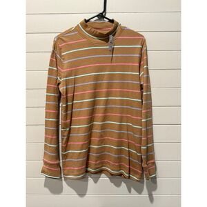 NWT Lands End Long Sleeve Striped Shirt Women's Size M 10-12 Brown Multi